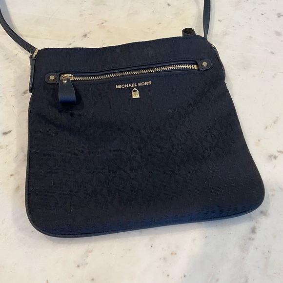 MICHAEL Michael Kors Handbags - Michael Kors Navy Monogram Crossbody Gold Hardware